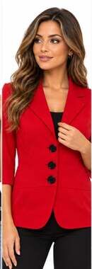 Studio I red blazer with black buttons